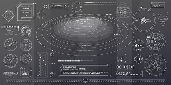 一套关于地形学的稀薄元素技术插图软件造型显示器地理地球指标用户科学插画