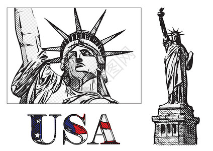 美国红提自由雕像它制作图案插画