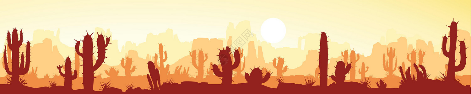 全罗沙漠景观的广角图像插画