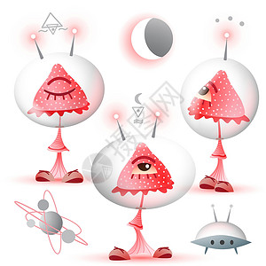 神奇的蘑菇集宇宙红色行星科学艺术外星人悬浮白色月亮卡通片背景图片