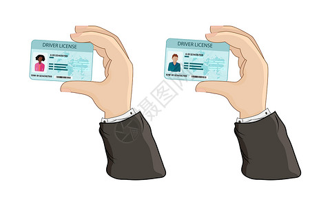 过海关女士汽车驾驶执照在手被隔绝在白色背景设计图片