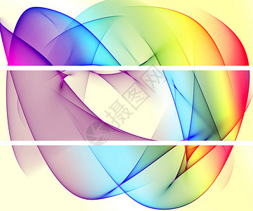 彩色集合具有混合抽象曲线形状的彩色横幅集的 3D 插图渲染风格几何学图层互联网背景线条横幅展示艺术品背景