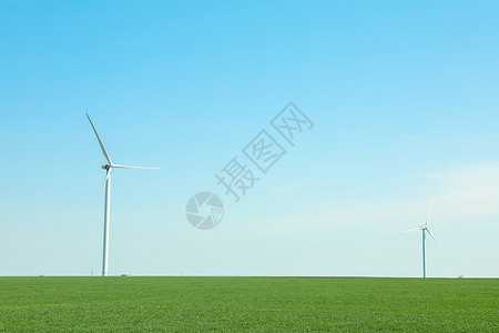 绿色草地的风力涡轮机 文字空间 美丽的春绿蓝色天空风车涡轮车站发电机农场草原场地力量背景图片