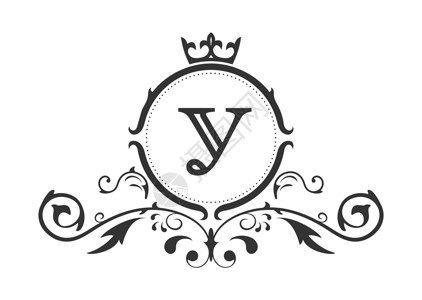 空白字母俄语字母表的程式化字母 U 带有装饰品和皇冠的会标模板 用于设计首字母名片标志标志和先驱插画