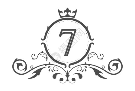 皇冠数字设计程式化数字 7 用于名片徽标标志和纹章设计的装饰品和皇冠字母组合模板插画