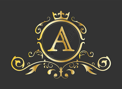 拉丁字母表的金色程式化字母 A 带有装饰品和皇冠的会标模板 用于设计 ials 名片徽标标志和 heraldr背景图片