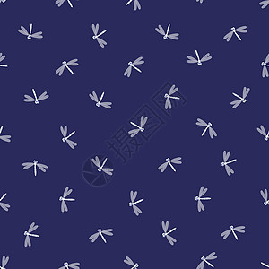 蓝色的昆虫矢量图彩色背景上有蜻蜓的无缝图案 浪漫的矢量图 可爱的卡通人物 邀请函 卡片 纺织品 织物的模板设计 涂鸦风格漏洞昆虫插图打印墙纸生物插画