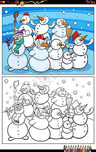 书中下雪卡通搞笑雪人人物着色书 pag设计图片
