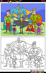 英雄卡通卡通超级英雄人物着色书页设计图片