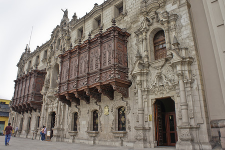 利马 旧城街景 秘鲁 南美洲拉丁历史假期旅游殖民地老房子首都中心殖民街道背景