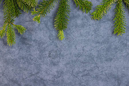 圣诞图案纹理背景 顶部是诺德曼冷杉的树枝 深灰色蓝色大理石背景 带有文本的可用空间大理石纹白色墙纸松针植物绿色背景图片