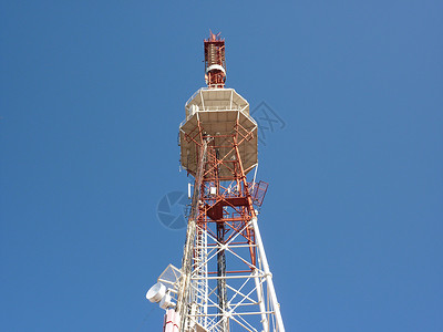 高电视塔对着蓝天背景图片