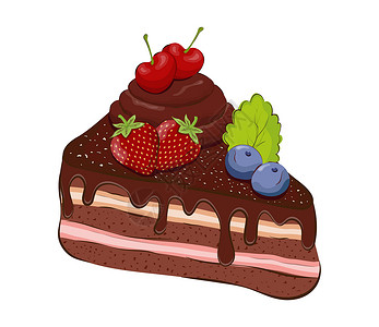 一碟蛋糕小菜一碟 配樱桃 蓝莓 草莓和一片薄荷叶 主题设计的矢量图解食物薄荷甜点烹饪创造力味道草图面粉种子生长插画