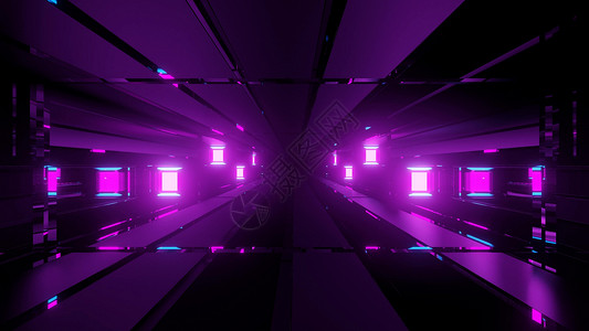 黑暗隧道中的霓虹紫灯 3d 它制作图案高清图片