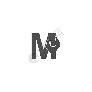 撩一把字体字母 M 标志图标与扳手设计 vecto插画