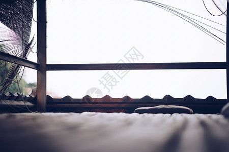 竹地板和有自然背景的坐垫房子软垫竹子休息地面背景图片