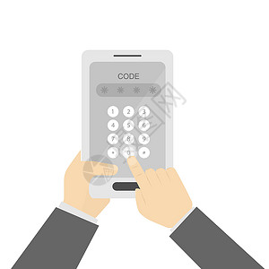 在智能手机或平板电脑的虚拟数字键盘上输入数字 一个人的手触摸虚拟键盘上的数字背景图片