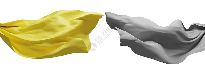 白色背景 3D 仁德在风中飘扬的黄色和灰色织物背景图片