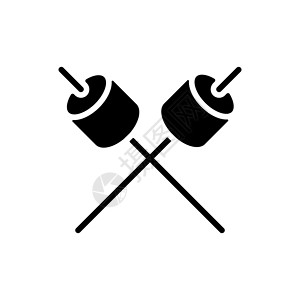 木棍上的棉花糖矢量平面字形 ico闲暇和风糖果插图烹饪食物派对烘烤野餐甜点背景图片