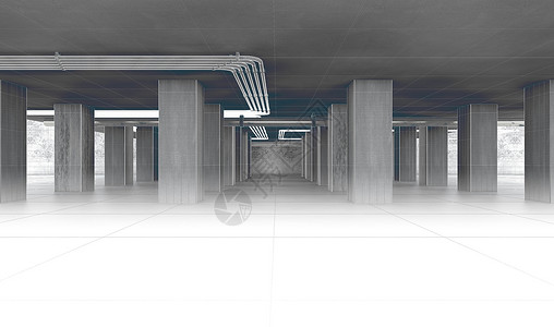 上升柱图3d 插图 水泥结构和基础天花板3d房间光束柱子公寓混凝土窗户工作建筑背景