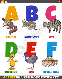 红烧果子狸教育卡通字母集合与漫画动物设计图片