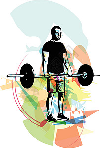在健身房用杠铃进行举重锻炼二头肌健身运动娱乐闲暇训练男人力量饮食运动员背景图片