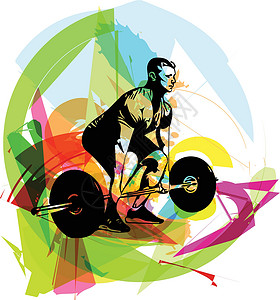 腹肌男在健身房用杠铃进行举重锻炼训练男人运动员活动娱乐腹肌肌肉健身男性哑铃设计图片