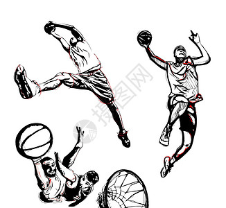 黑白篮球素材篮球三人组插画