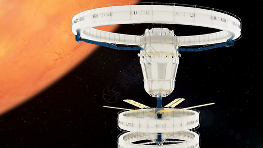 空间站环绕火星飞行 3D投影勘探车站地球渲染宇宙火箭进步货物航天飞机3d背景