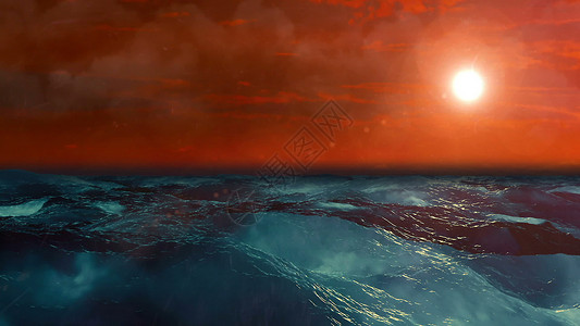 海浪高清素材挥舞的海 3D翻滚橙子地平线时间海景旅游海洋海浪波浪太阳天气背景