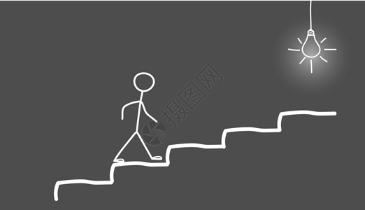 时髦地一个手绘的小男人形象正在爬楼梯 成功事业或晋升的阶梯 通往果阿的道路绘画进步梯子草图候选人空白商业出口小路职业设计图片