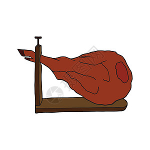 猪肉菜矢量手绘火腿 西班牙菜 菜单和包装的设计草图元素 白色背景上的彩色插图插画