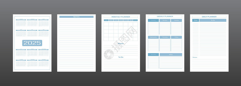 2025 年日历每日每周每月个人计划日记模板采用严格的极简都市风格灰蓝色 个人时间表 星期从星期日开始背景图片