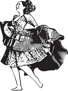 女人跳舞的插图衣服展示传统编舞涂鸦拉丁绘画女孩民间展览背景图片