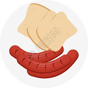 面包架香肠和面包 插图 白色背景的矢量插画
