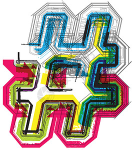 五颜六色的 Grunge 象征书法框架插图剪贴簿手绘艺术品艺术划痕字母刻字背景图片