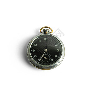 七点钟旧袖手表在白色和影子上被孤立拨号数字古董机械小时时间配饰历史收藏品宏观背景