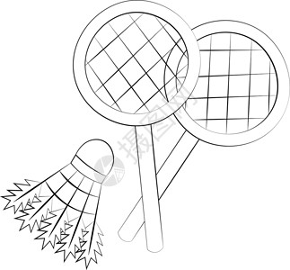 黑白羽毛单体羽毛球和球拍 绘制黑白插图插画
