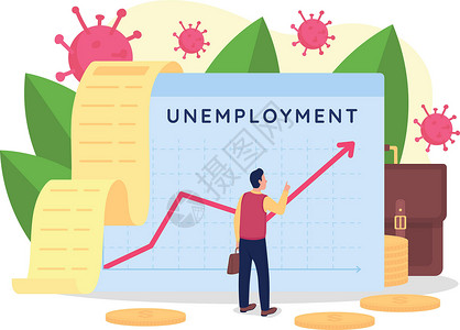 失业率上升平面概念向量它制作图案插画