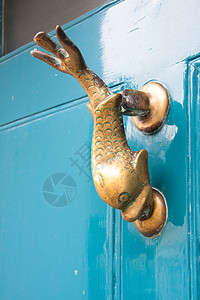 蓝色门 有鱼门敲门器背景图片