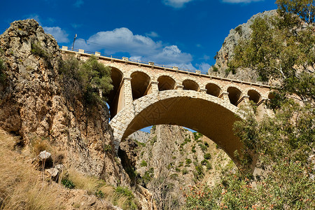 火车桥旅行铁路冒险悬崖岩石石头路线高清图片