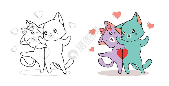 夏天闪屏页猫是孩子的情人很容易卡通着色页插画