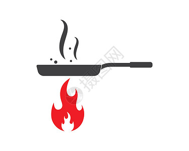 铁勺子烹饪和的泛标志图标家庭午餐煎锅美食徽章餐厅打印平底锅标签插画