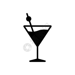 伏特加酒鸡尾酒饮料玻璃平面隔离字形图标 vecto插画