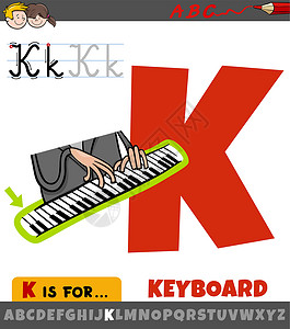 钢琴教学带键盘的字母表中的字母 K设计图片