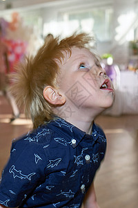 一个小男孩的肖像 红色头发被折断背景图片