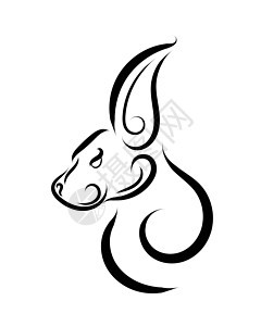 兔子头黑白线稿野兔插图卡片哺乳动物文化标识墨水宠物耳朵艺术背景图片