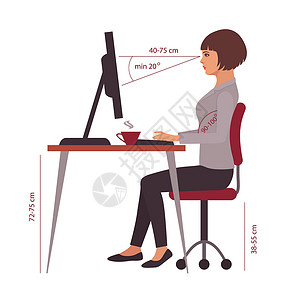 坐姿不端正正确的坐姿电脑疼痛工作脊柱椅子身体办公室医疗插图桌子插画