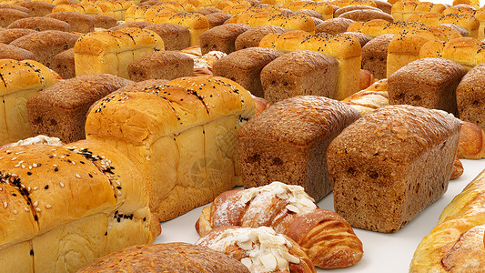面包面包卷羊角面包套装或系列烘焙食品和面包谷物小麦粮食菜单蛋糕插图产品3d小吃营养背景图片