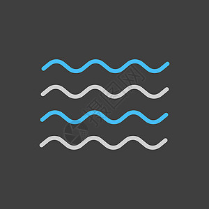 洪水图标深色背景上的海浪矢量图标 自然标志洪水曲线插图波浪状黑色溪流流动蓝色创造力液体插画